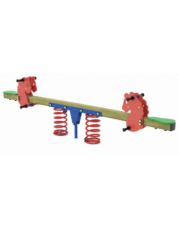 Bilico 2 posti con molle e seggiolini - struttura con palo in legno di pino nordico - cm 301x35x80h