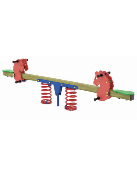 Bilico 2 posti con molle e seggiolini - struttura con palo in legno di pino nordico - cm 301x35x80h
