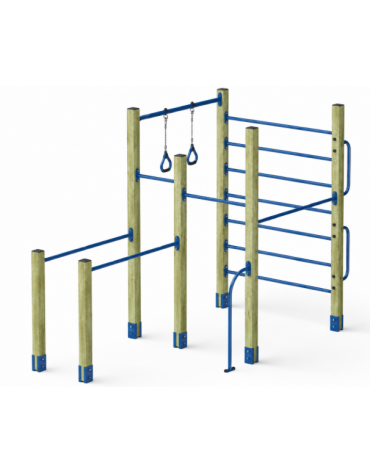 Palestra piccola costruita con pali in legno pino nordico 90x90 mm e tubi in acciaio verniciato a polvere - cm 325x162x241h
