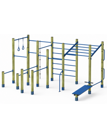 Palestra media costruita con pali in legno pino nordico 90x90 mm e tubi in acciaio verniciato a polvere - cm 488x325x241h