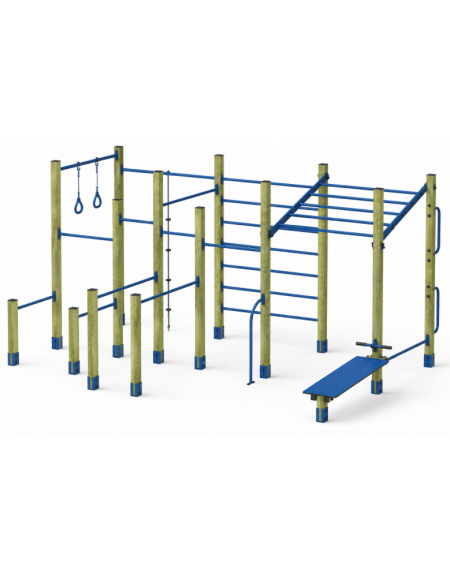 Palestra media costruita con pali in legno pino nordico 90x90 mm e tubi in acciaio verniciato a polvere - cm 488x325x241h