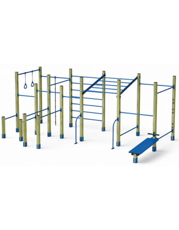 Palestra grande costruita con pali in legno di pino nordico 90x90 mm e tubi in acciaio verniciato a polvere - cm 640x325x241h
