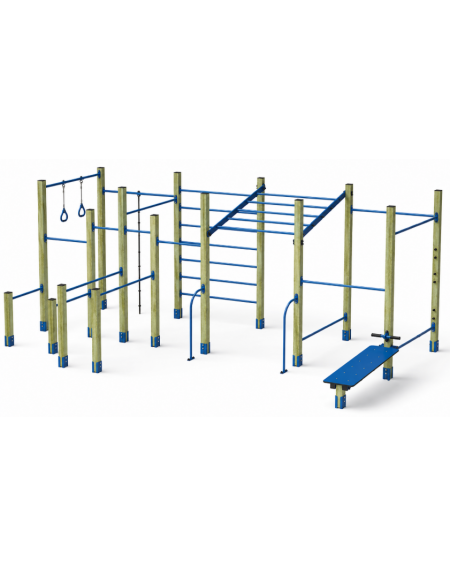 Palestra grande costruita con pali in legno di pino nordico 90x90 mm e tubi in acciaio verniciato a polvere - cm 640x325x241h