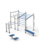 Palestra Workout base, struttura in legno di pino nordico e tubi in acciaio, con panca addominali e step - cm 684x469x241h