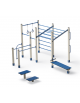 Palestra Workout base, struttura in legno di pino nordico e tubi in acciaio, con panca addominali e step - cm 684x469x241h