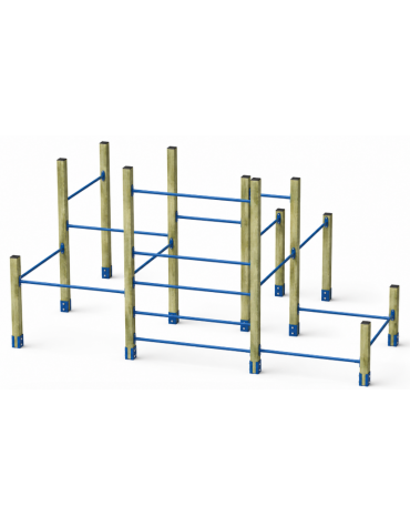 Palestra Workout small con struttura in legno di pino nordico e tubi in acciaio verniciato - cm 467x354x241h