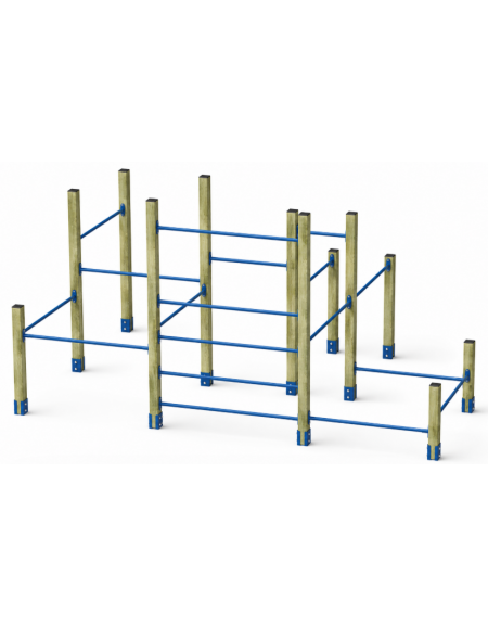 Palestra Workout small con struttura in legno di pino nordico e tubi in acciaio verniciato - cm 467x354x241h