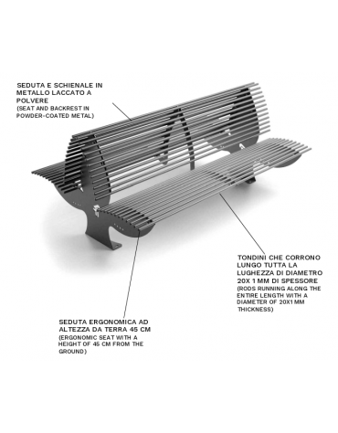 Panchina doppia con schienale e seduta ergonomica, realizzata interamente in Metallo - Dimensioni cm 200x129x90h