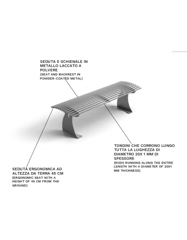 Panchina senza schienale, realizzata interamente in Metallo - seduta ergonomica - Dimensioni cm 150x45x45h