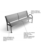 Panchina con schienale e braccioli, realizzata interamente in Metallo - seduta ergonomica - Dimensioni cm 215x64x91h