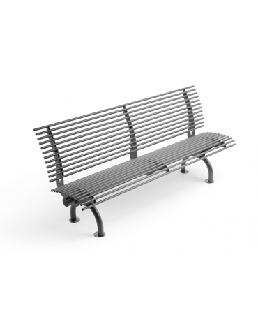 Panchina con schienale e supporti incurvati, realizzata interamente in Metallo - Dimensioni cm 200x64x90h
