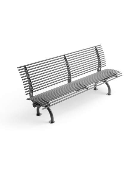 Panchina con schienale e supporti incurvati, realizzata interamente in Metallo - Dimensioni cm 200x64x90h