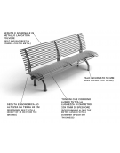 Panchina con schienale e supporti incurvati, realizzata interamente in Metallo - Dimensioni cm 200x64x90h