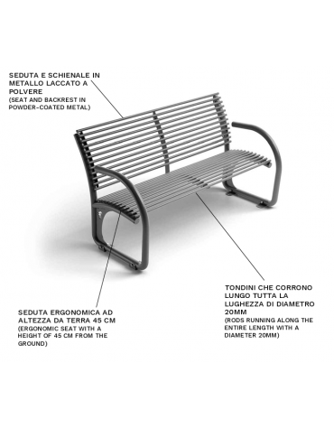 Panchina dal design moderno con schienale, realizzata interamente in Metallo - Dimensioni cm 153x79x89h