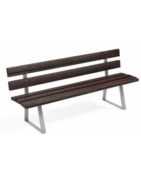 Panchina per parco con doghe in alluminio rifinito in legno dark, 2 fianchi in acciaio a U - cm 190x51x81h
