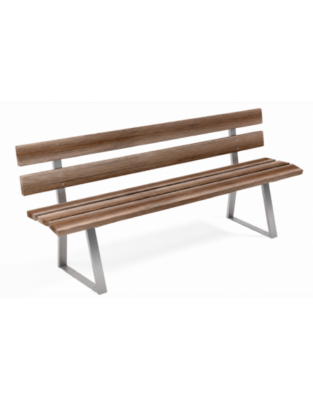 Panchina per parco con doghe in alluminio rifinito in legno light, 2 fianchi in acciaio a U - cm 190x51x81h