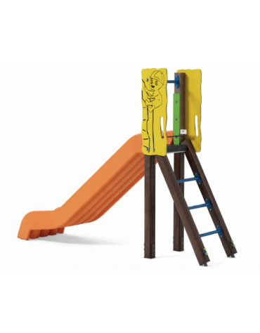 Scivolo scaly Sali&scendi con pali in alluminio rifinito in legno dark e scivolo in polietilene di h cm 120 - cm 285x68x206h