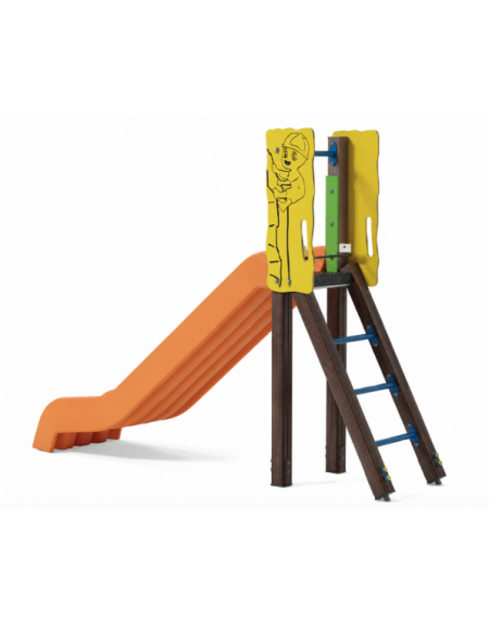 Scivolo scaly Sali&scendi con pali in alluminio rifinito in legno dark e scivolo in polietilene di h cm 120 - cm 285x68x206h