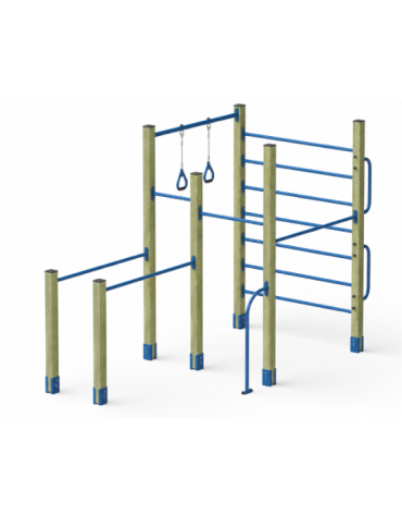 Palestra base costruita con pali in legno pino nordico 90x90 mm e tubi in acciaio verniciato a polvere - cm 488x323x241h