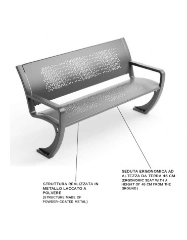 Panchina realizzata interamente in Metallo - con schienale e seduta traforati - Dimensioni cm 158x69x89h