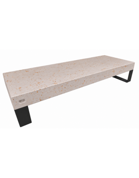 Panchina rettangolare in cemento calcestruzzo colore Bianco travertino - gambe in metallo - cm 200x75x42h - CAM