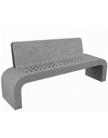 PANCHINA IN CEMENTO CON SCHIENALE, FIANCHI CURVI E SEDUTA CON FORI - COLORE GRIGIO PIETRA - CM 200X50X90H - CONFORME AI CAM