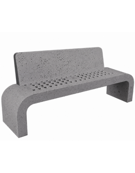 PANCHINA IN CEMENTO CON SCHIENALE, FIANCHI CURVI E SEDUTA CON FORI - COLORE GRIGIO PIETRA - CM 200X50X90H - CONFORME AI CAM