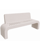 PANCHINA IN CEMENTO CON SCHIENALE, FIANCHI CURVI E SEDUTA CON FORI - COLORE BIANCO PIETRA - CM 200X50X90H - CONFORME AI CAM