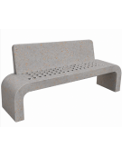 PANCHINA IN CEMENTO CON SCHIENALE, FIANCHI CURVI E SEDUTA CON FORI - COLORE GRIGIO TRAVERTINO - CM 200X50X90H - CONFORME AI CAM