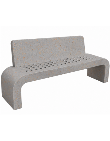 PANCHINA IN CEMENTO CON SCHIENALE, FIANCHI CURVI E SEDUTA CON FORI - COLORE GRIGIO TRAVERTINO - CM 200X50X90H - CONFORME AI CAM