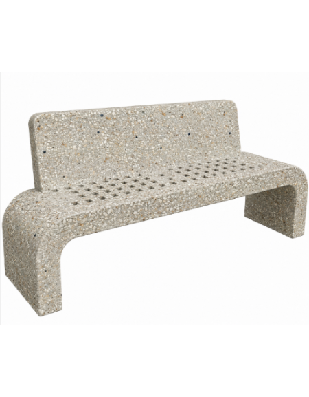 PANCHINA IN CEMENTO CON SCHIENALE, FIANCHI CURVI E SEDUTA CON FORI - COLORE GRIGIO SABBIATO - CM 200X50X90H - CONFORME AI CAM