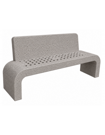 PANCHINA IN CEMENTO CON SCHIENALE, FIANCHI CURVI E SEDUTA CON FORI - COLORE BIANCO SABBIATO - CM 200X50X90H - CONFORME AI CAM