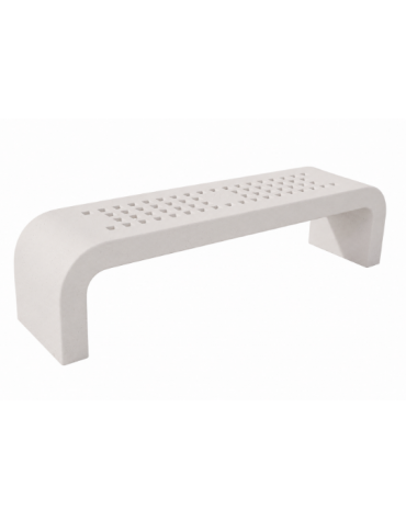 PANCHINA IN CEMENTO CON FIANCHI CURVI E SEDUTA CON FORI - COLORE BIANCO PIETRA - CM 200X50X50H - CONFORME AI CAM