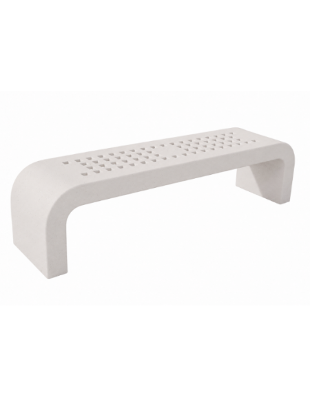 PANCHINA IN CEMENTO CON FIANCHI CURVI E SEDUTA CON FORI - COLORE BIANCO PIETRA - CM 200X50X50H - CONFORME AI CAM