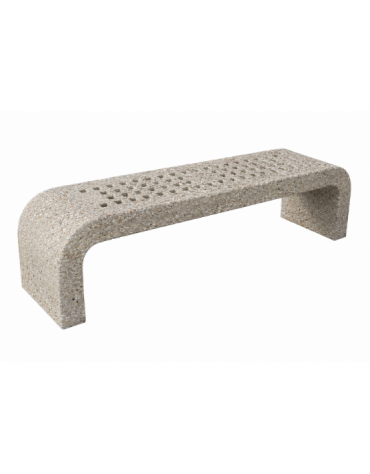 PANCHINA IN CEMENTO CON FIANCHI CURVI E SEDUTA CON FORI - COLORE GRIGIO SABBIATO - CM 200X50X50H  - CONFORME AI CAM