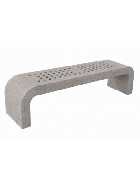 PANCHINA IN CEMENTO CON FIANCHI CURVI E SEDUTA CON FORI - COLORE BIANCO SABBIATO - CM 200X50X50H  - CONFORME AI CAM