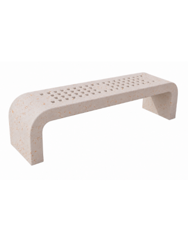 PANCHINA IN CEMENTO CON FIANCHI CURVI E SEDUTA CON FORI - COLORE BIANCO TRAVERTINO - CM 200X50X50H - CONFORME AI CAM