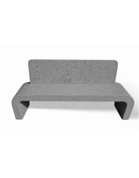 PANCHINA IN CEMENTO CON SCHIENALE E FIANCHI CURVI PER ARREDO URBANO - COLORE GRIGIO PIETRA - CM 200X50X90H