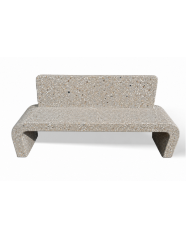 PANCHINA IN CEMENTO CON SCHIENALE E FIANCHI CURVI PER ARREDO URBANO - COLORE GRIGIO SABBIATO - CM 200X50X90H