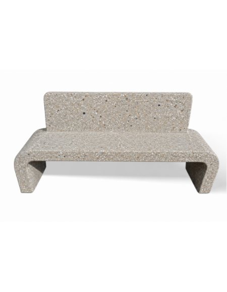 PANCHINA IN CEMENTO CON SCHIENALE E FIANCHI CURVI PER ARREDO URBANO - COLORE GRIGIO SABBIATO - CM 200X50X90H