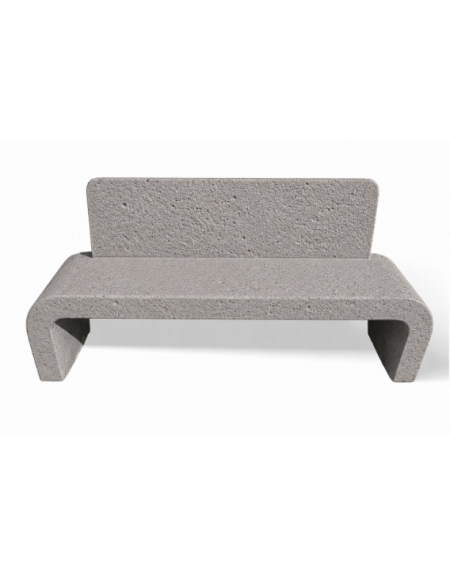 PANCHINA IN CEMENTO CON SCHIENALE E FIANCHI CURVI PER ARREDO URBANO - COLORE BIANCO SABBIATO - CM 200X50X90H