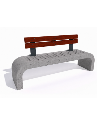 Panchina in cemento fianchi curvi con seduta forata, colore Grigio pietra - schienale in legno - cm 200x50x90h - Conforme ai CAM