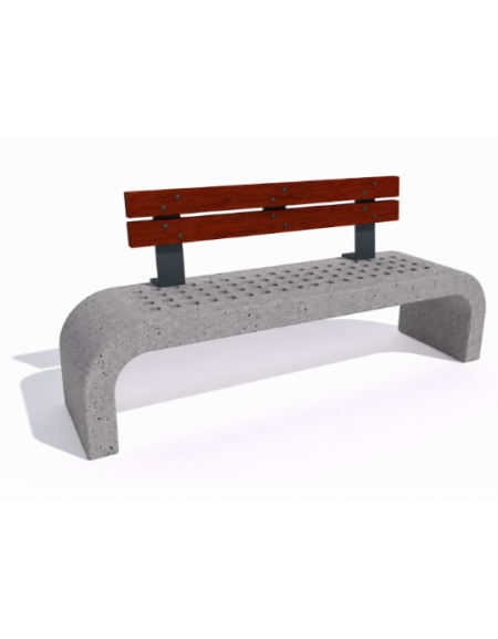 Panchina in cemento fianchi curvi con seduta forata, colore Grigio pietra - schienale in legno - cm 200x50x90h - Conforme ai CAM