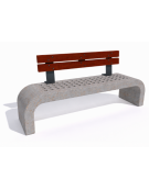Panchina in cemento fianchi curvi con seduta forata, colore Grigio travertino - schienale legno - cm 200x50x90h - Conforme CAM