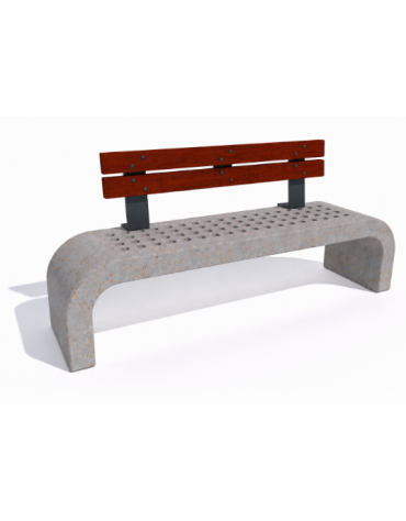 Panchina in cemento fianchi curvi con seduta forata, colore Grigio travertino - schienale in legno - cm 200x50x90h - Conforme ai
