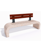 Panchina in cemento fianchi curvi con seduta forata, colore Bianco travertino - schienale legno - cm 200x50x90h - Conforme CAM