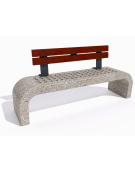 Panchina in cemento fianchi curvi con seduta forata, colore Grigio sabbiato - schienale legno - cm 200x50x90h - Conforme ai CAM