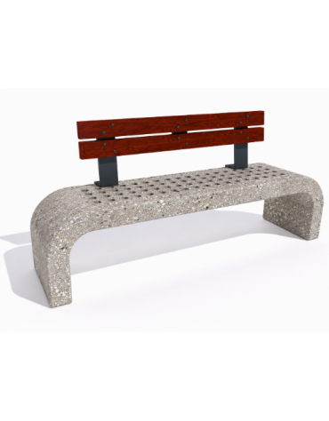 Panchina in cemento fianchi curvi con seduta forata, colore Grigio sabbiato - schienale in legno - cm 200x50x90h - Conforme ai C