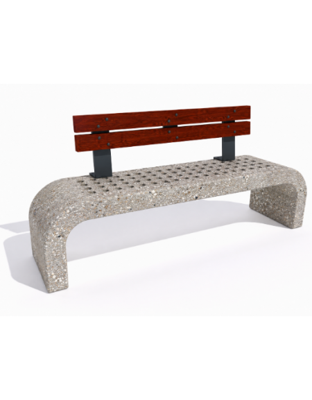 Panchina in cemento fianchi curvi con seduta forata, colore Grigio sabbiato - schienale in legno - cm 200x50x90h - Conforme ai C