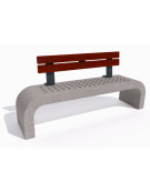 Panchina in cemento fianchi curvi con seduta forata, colore Bianco sabbiato - schienale legno - cm 200x50x90h - Conforme ai CAM